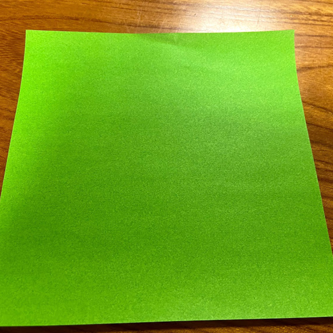 黄緑の折り紙を用意します。